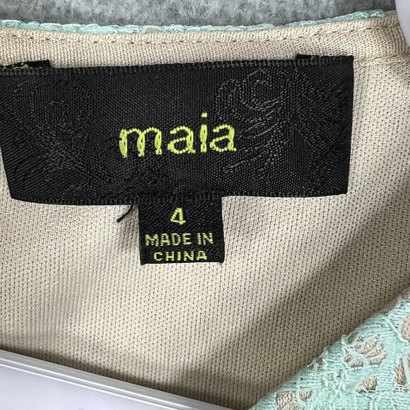 Maia Women 4 Kelly Green Dress Lace Overlay 3/4 Sleeve Nude Lining Scalloped Hem - Picture 14 of 16